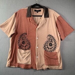 PacSun Terry Cloth Shirt Small Colorblock Camp Embroidered Vintage Vibe Retro XL
